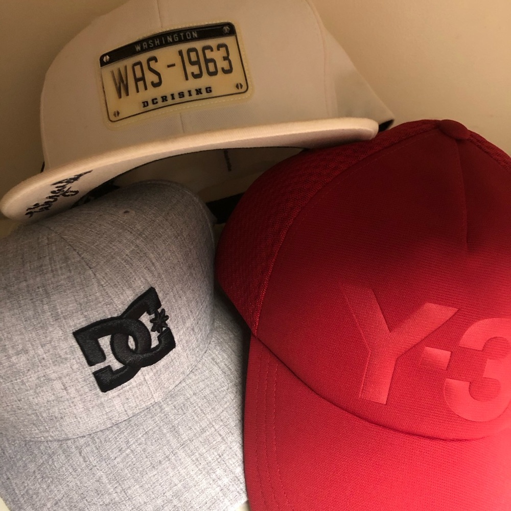 Bundle of like-new hats Y-3, NBA, DC